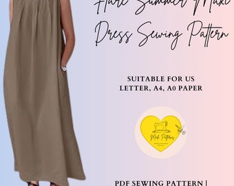 Super Flare Summer Maxi Dress Sewing Pattern, Easy Tunic Dress, Tank Top Dress, Sleeveless Shirt, A4, A0 & US-Letter with Easy Instructions