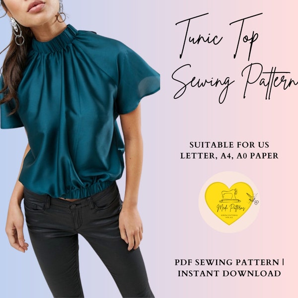 Tunic Top Sewing Pattern, Flare Blouse, Easy & Elegant Satin Shirt, Oversize Tunic, Loose Fit Summer Shirt, Batwing Pattern, PDF Download
