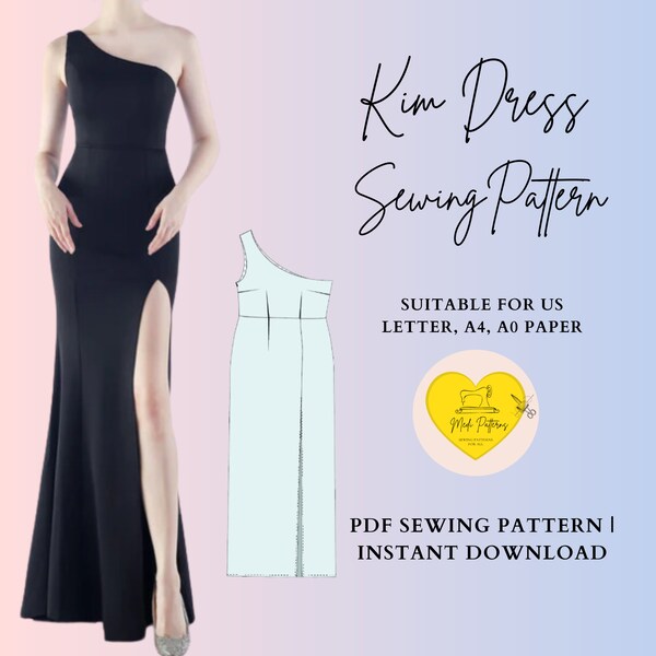 Kim dress pattern| Slit one shoulder maxi dress pattern|women dress pattern|Dress sewing pattern|13size PDF Slit Dress Pattern|evening dress