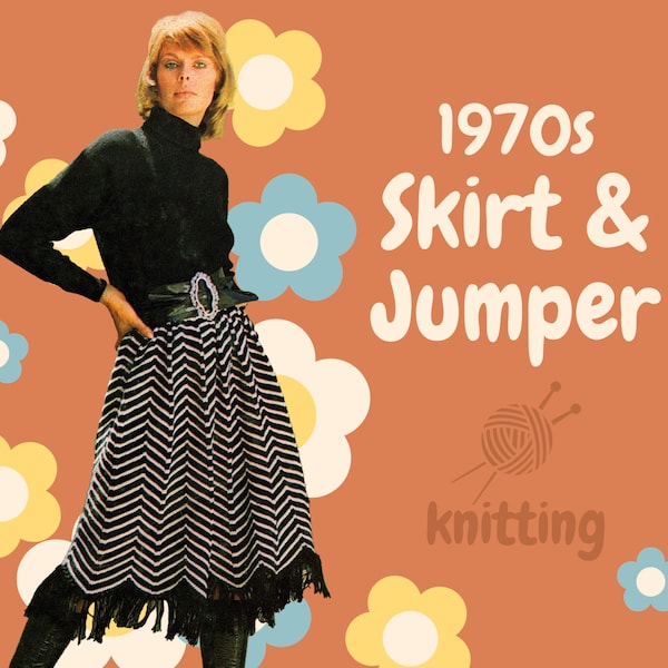 PDF Digital Pattern | 70s Skirt & Jumper | Boho Knitting | Vintage Knitting | Kaiapoi | New Zealand Vintage |