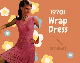 PDF Digital Pattern | 70s Wrap Dress | Crochet Dress | Vintage Dress | Crochet Faux Wrap Dress | Aotea | New Zealand Vintage |
