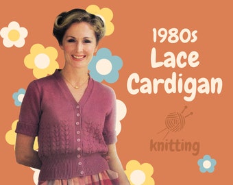PDF Digital Pattern | 80s Lace Cardigan | 80s does 40s | Retro Cardigan | Thorobred | 4 Ply | New Zealand Vintage |