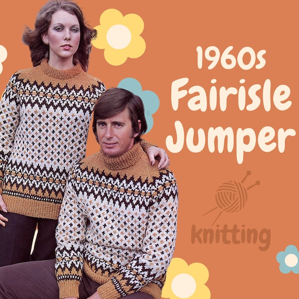 PDF Digital Pattern | 60s Fairisle Jumper| Classic Sweater | Vintage Knitting | Aotea | New Zealand Vintage |