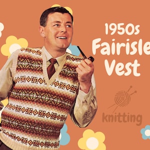 PDF Digitales Muster | 50er Jahre Weste | Fairisle Muster | Vintage Weste | Vintage Fairisle | Patons | 3fädig |