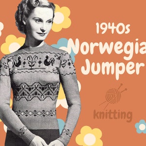 PDF digitaal patroon | Jaren &#39;40 trui | Noorse trui | Vintage Fair Isle-trui | Antiek patroon | Vintage | Bestway |