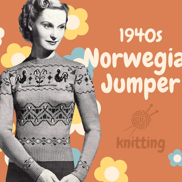 PDF Digital Pattern | 40s Jumper | Norwegian Jumper | Vintage Fair Isle Sweater | Antique Pattern | Vintage | Bestway |