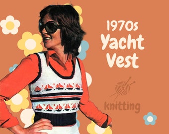 PDF Digital Pattern | 70s Yacht Vest | Fairisle Pattern | Vintage Tank Top | Retro Knitting | Shepherd | Retro Vest | Double Knit | 225