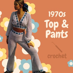 PDF Digital Pattern | 70s Crochet Top & Trousers | Crochet Outfit | Vintage Crochet | Sirdar | Boho Blouse | 70s Crochet