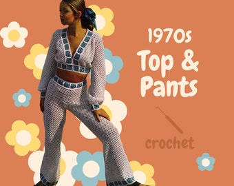 PDF Digital Pattern | 70s Crochet Top & Trousers | Crochet Outfit | Vintage Crochet | Sirdar | Boho Blouse | 70s Crochet