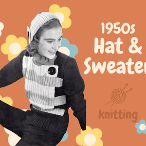 PDF Digital Pattern | 50s Jumper | Winter Sport Set | Vintage Sweater & Hat | English Woman | DK | English | Vintage |
