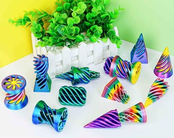 Pack De 3 Fidget Toys Imposibles Anti-Estrés – Espirales 3D En Forma De Cono, Pirámide Y Cilindro – Regalo Original Para Niños Y Adultos, Pequeños Y Ligeros