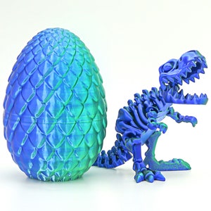 3D Printed Dinosaur Egg – T-Rex Skeleton Inside, 5.3", Eco-Friendly Gift for Kids, Golden or Blue-Green Easter Egg Toy