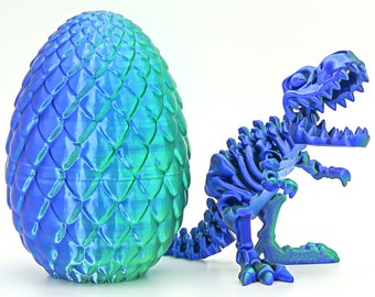 Oeuf de dinosaure imprimé en 3D - Squelette de T-Rex à l&#39;intérieur, 5,3 pouces, cadeau écologique pour enfant, oeuf de Pâques doré ou bleu-vert
