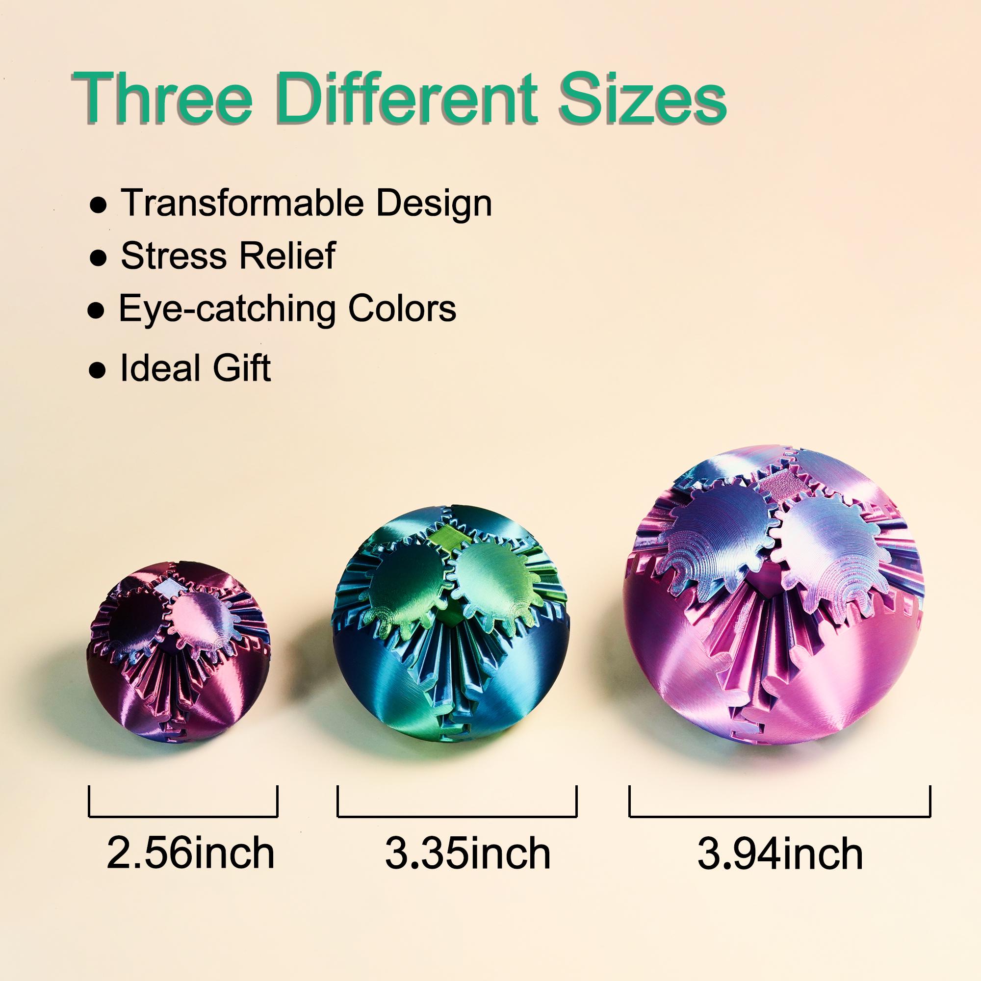 3D Printed Gear Ball Sphere Fidget-Transformable Stress Relief Toy, Colorful Gradient, Birthday Cool Gift for Dad Kids boy girl Ruvenbal