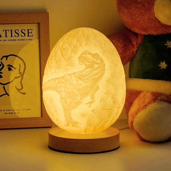 3D imprimé dinosaure oeuf lampe veilleuse cadeau d'anniversaire pour enfants garçons filles 16 couleurs télécommande magique Base en bois
