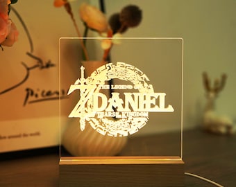 Custom Gamer Acrylic Lamp – Personalized Fantasy Hero Light, Unique Christmas Gift Idea for Gamers & Kids