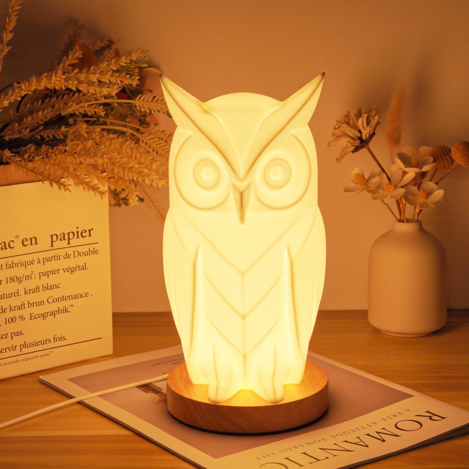 3D Printed Owl Night Light – Modern Bedside Lamp for Animal Lovers