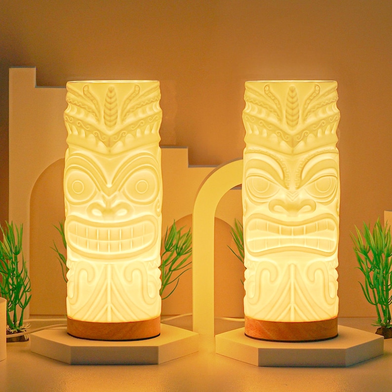 Lámpara Tiki impresa en 3D: lámpara de noche polinesia para decoración del hogar, decoración de habitaciones, decoración de bares Tiki, estatuas, arte inspirado en tazas Tiki, lámpara de Halloween