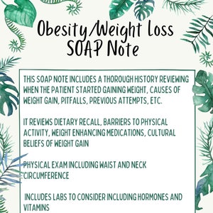 Obesity and Weight Loss SOAP Note