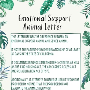 Carta de apoyo emocional para animales