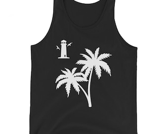 Unisex palm tree tank top with lighthouse, palm tree shirt, palm tree tank top, beach tank top