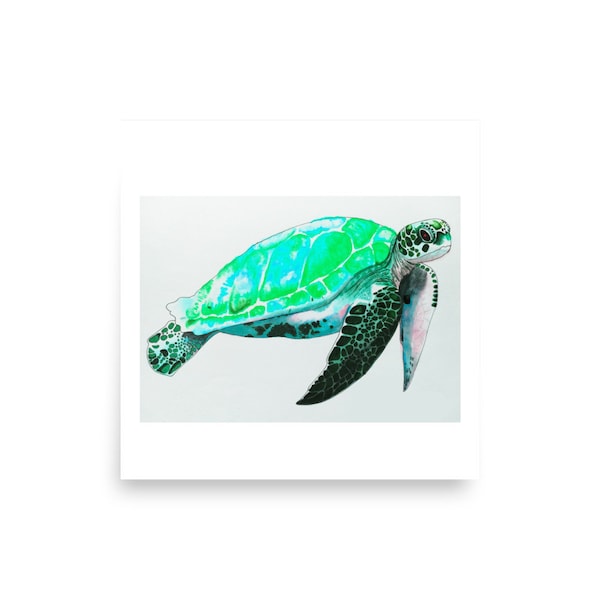 Turquoise Sea Turtle Wall Art Poster, Sea Turtle Print, Sea Art, Underwater Art