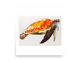Sea Turtle Art Print, Underwater Ocean Poster