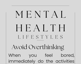 Può includere: Un poster motivazionale con il testo "Mental Health Lifestyles" e la frase "Avoid Overthinking". Il poster presenta illustrazioni di tulipani rossi e fiori blu con steli e foglie verdi.