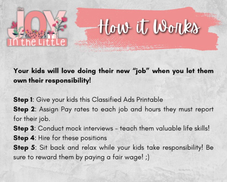 Printable Chore Chart for Kids Chore Classified Ad System Jobs Around