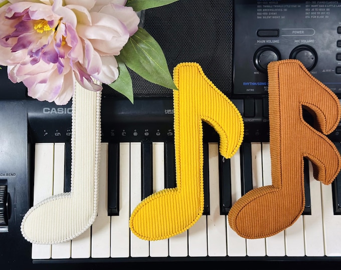 Crochet Music Note Plush: Handmade Corduroy Decor for Music Room