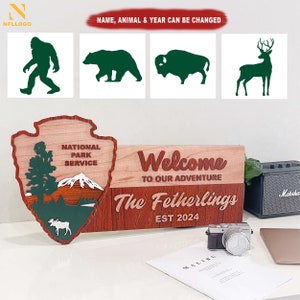 Letrero de bienvenida al parque nacional en 3D, letrero personalizado del parque nacional, letrero de madera personalizado, NPS, entusiasta de las actividades al aire libre, guardabosques, regalo de boda en 3D