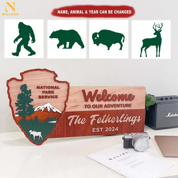 Letrero de bienvenida al parque nacional en 3D, letrero personalizado del parque nacional, letrero de madera personalizado, NPS, entusiasta de las actividades al aire libre, guardabosques, regalo de boda en 3D