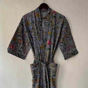 Cotton Kimono Robe Dressing Gown, Block Print Bridesmaid Robe, Unisex jacket Summer Nightwear, One Size