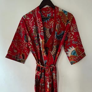 Cotton Kimono Robe Dressing Gown, Block Print Bridesmaid Robe, Unisex jacket Summer Nightwear, One Size