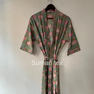 Cotton Kimono Robe Dressing Gown, Block Print Bridesmaid Robe, Unisex jacket Summer Nightwear, One Size