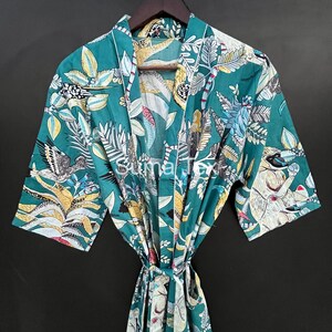 Cotton Kimono Robe Dressing Gown, Block Print Bridesmaid Robe, Unisex jacket Summer Nightwear, One Size