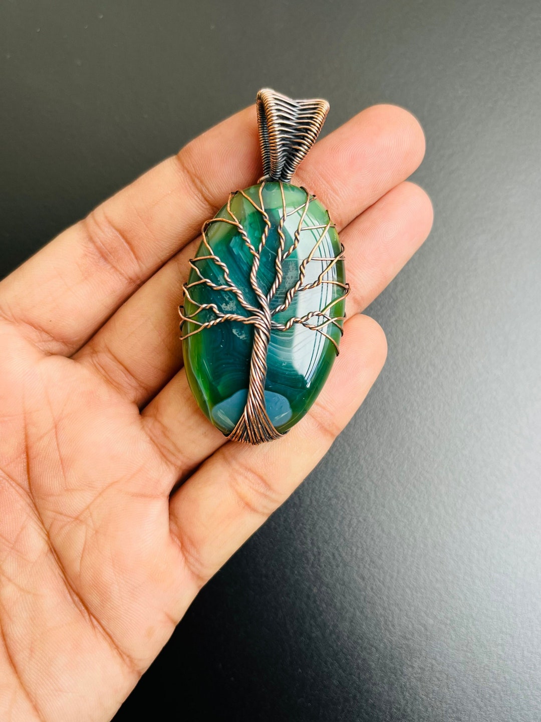 Handmade Green Onyx Tree of Life Copper Pendant, Boho Necklace - Etsy