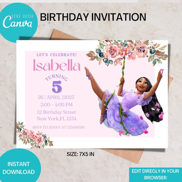 Bearbeitbare Isabella Birthday Party Einladung digitale Vorlage Isabella Party Einladung digitaler Download Canva Template