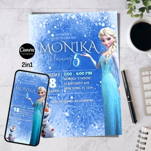 Frozen Birthday Invitation Frozen Invitation Princess Elsa Anna Party Invitation Girl Frozen Birthday Invite Theme Editable Digital Instant