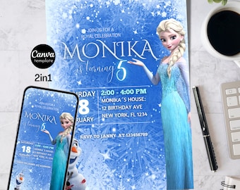 Frozen verjaardagsuitnodiging Frozen uitnodiging prinses Elsa Anna uitnodiging voor feest meisje Frozen verjaardagsuitnodiging thema bewerkbare Digital Instant