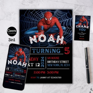 Faire-part Spider Man, faire-part d'anniversaire garçons Spider-man, carte d'anniversaire pour enfants, téléchargement numérique, modèle éditable sur toile