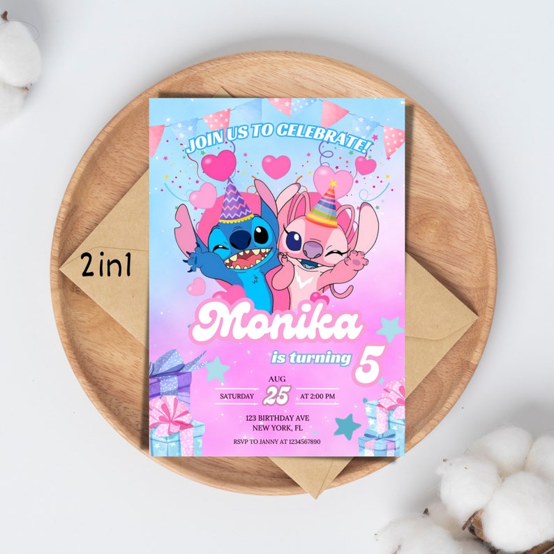 Stitch Birthday Invitation Template Editable Stitch Girls Birthday Invitation Stitch Birthday Paarty Invitation Stitch Invite Canva template image 2