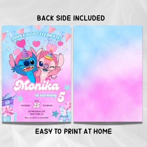 Stitch Birthday Invitation Template Editable Stitch Girls Birthday Invitation Stitch Birthday Paarty Invitation Stitch Invite Canva template image 4