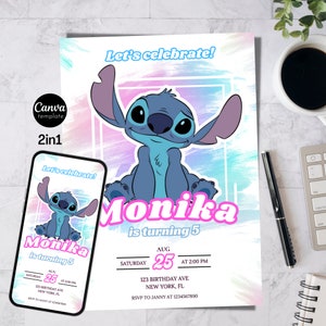 Stitch Birthday Invitation Template Editable Stitch Girls Birthday Invitation Stitch Birthday Paarty Invitation Stitch Invite Canva template