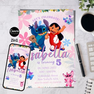 Editable Stitch Invitation Lilo Stitch Birthday Cute Invite Stitch Party  Invite 