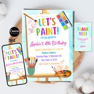 Bearbeitbare Kunst-Geburtstagsfeier-Einladungs-Vorlage Pastellregenbogen Aquarellfarbe Thema Digitale einladen Kinder Geburtstag einladen