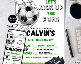 Editable Soccer Birthday Invitation, Soccer Invitation, 5x7 Editable Canva Template, Football Birthday Invitation  Printable Any Age Invite,