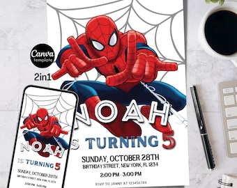 Bearbeitbare Spiderman-Geburtstags-Einladung | Geburtstagsparty| Digitaler Download| Mit Canva bearbeiten| Spidey| Kindergeburtstag laden bearbeitbare Vorlage