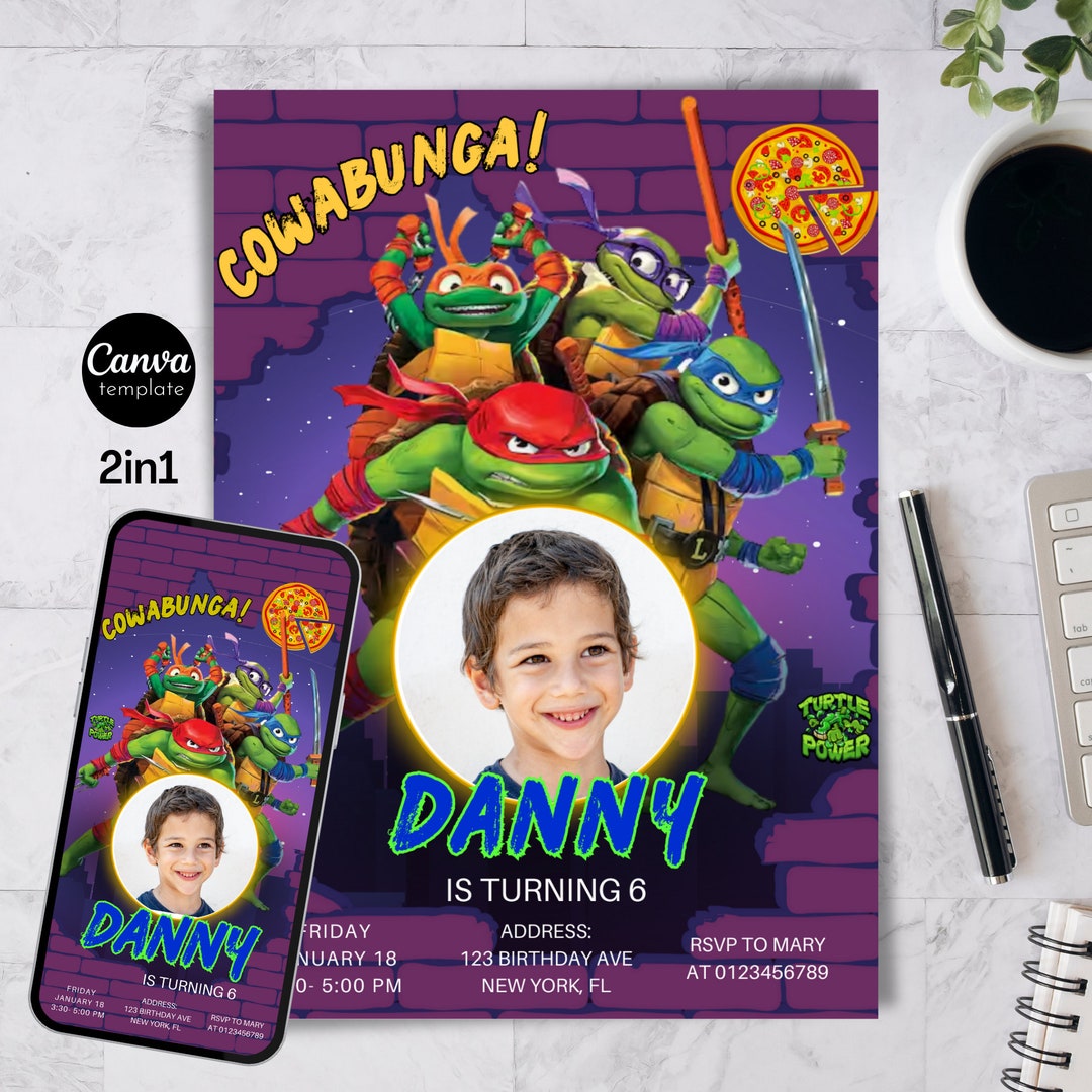 Ninja Turtle Invitation Template, Turtle Birthday Invitation, Superhero Ninja Turtle Invitation Template, Turtle Birthday Invitation, Superhero