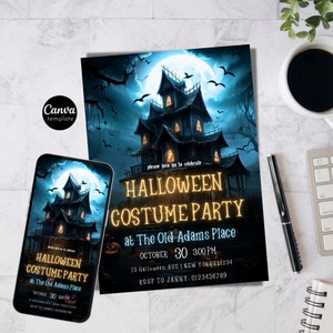 Halloween Invitation Haunted House Halloween Custome party Invite 5x7 Editable Template Instant Download PDF JPG PNG Printable Invite